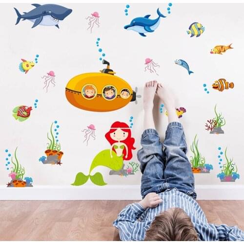 Cartoon Marine Animal Wall Stickers for Kids Room Bedroom Baby Room Decoration Decals for Furniture Waterproof Murals DIY