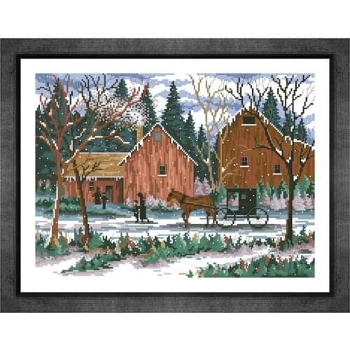 Snowy sunday cross stitch kits winter snow street pattern design 18ct 14ct 11ct unprint canvas embroidery DIY needlework