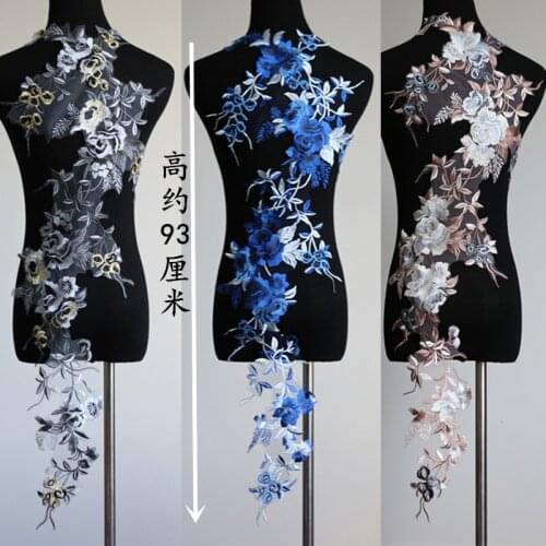 New! Large Splicing Color Embroidery Lace Back Patch Flower Diy Wedding Dress Embroidery Lace Fabric Lace red bd0329