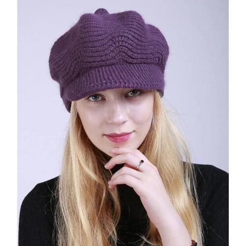 New womens berets knitted rabbit hair hat womens berets warm winter womens berets are the cheapest