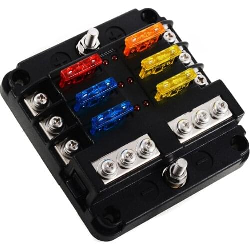 12V 24V Plastic Cover Fuse Box Holder 6 Way Blade Fuse Block Case With LED Indicator Display for Car Truck Marine Bus RV Van