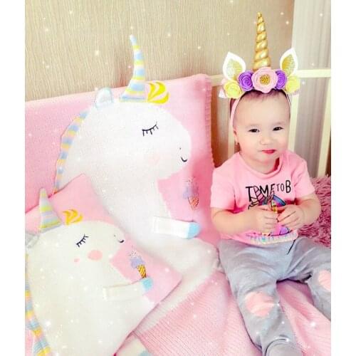 Dreamy Unicorn Cherry Blossom Animal Knitting Sofa Pillow Baby Room Bedding Decoration Comfortable Cushion Gentle Gift For Kids
