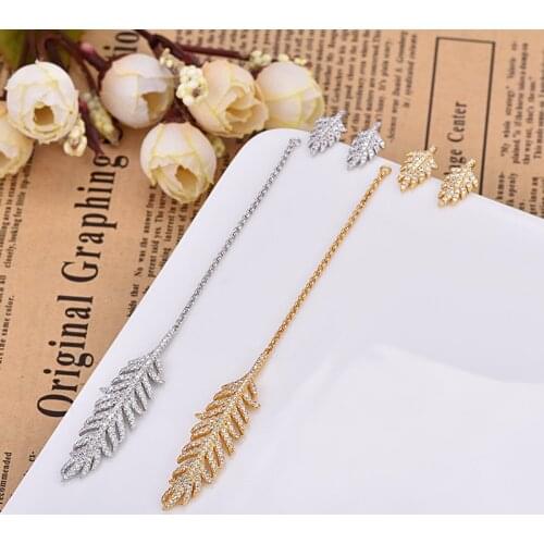 Simple Feather Earrings Drop Chain Long Fashion Earring For Women Girls Zircon Korean Jewelry Brincos Zk30