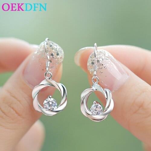 OEKDFN 100% 925 Sterling Silver Drop Earrings Created Moissanite Gemstone Dangle Hook Earrings White Gold Fine Jewelry Gifts