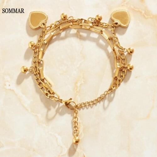 SOMMAR couple gift 18KGP Gold Filled women bracelet charms Cross, heart shape, multi-layer bracelet one direction christmas gift