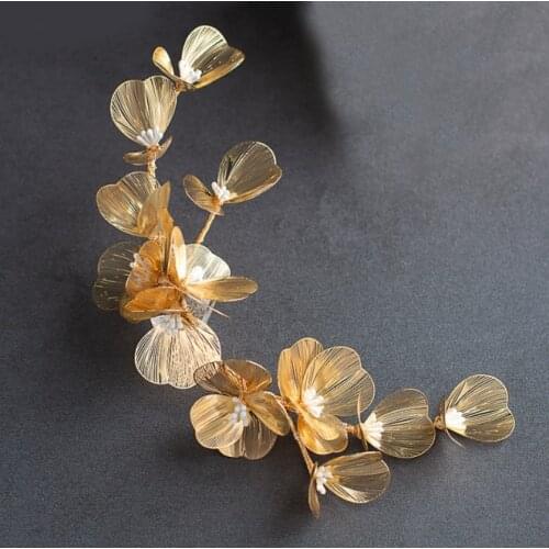 Gold Color Leaf Wedding Tiara Wedding Crown Bride Hair Jewelry Handmade Wedding Hair Vine Wedding Flower Headband
