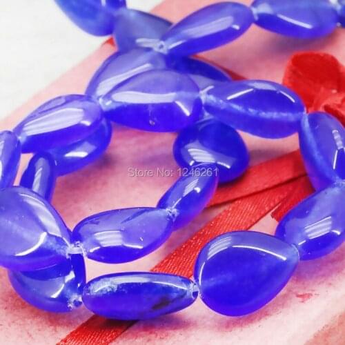 Dark-Blue Chalcedony Tears Drop Loose DIY Beads Gem Stone Jewelry Making Design 13x18mm 15inch Women Girls Gifts Accessories