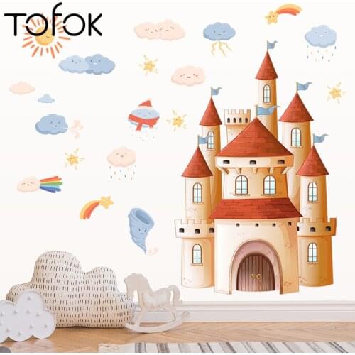 Tofok Sun Cloud Orange Castle Wall Stickers Kindergarten Childrens Room Background Wall Decoration Stickers DIY Wall Decals