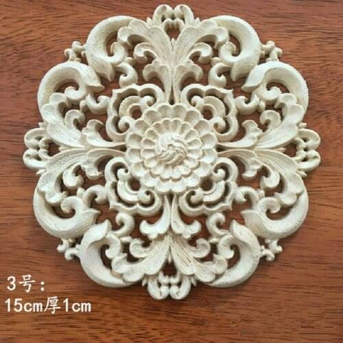 Solid wood disc Decal carving round flower decoration round door heart flower cabinet door wood carving Decal piece Dongyang woo