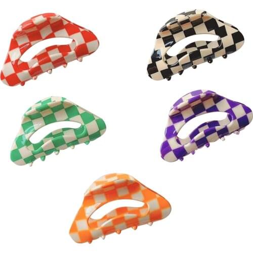 Elegant Colorful Checkerboard Grid Hair Claws Check grip Bathing Hair Clips Hairpin Shark Barrette Women Hair Accessories