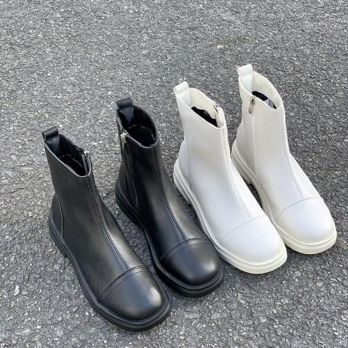 Shoes Chelsea Boots Women New 2021 Flat Heel Round Toe Zipper Rock Autumn Summer Rubber White Med Ladies Ankle Fabric Solid Chai