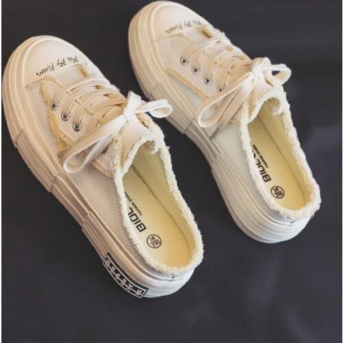2021 Summer Shoes Female Canvas Shoes Solid Color White Black 35-40 Women Sneakers Leisure Shoes Gumshoes Thick Soled Spring