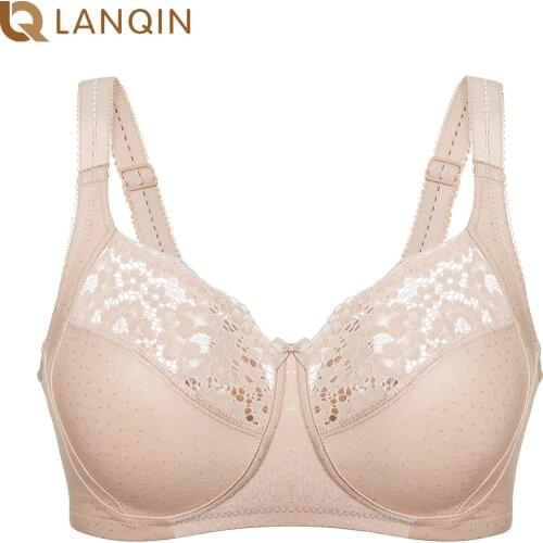 Womens Full Coverage Wireless Lace Bra Cotton Non-padded Plus Size Bras