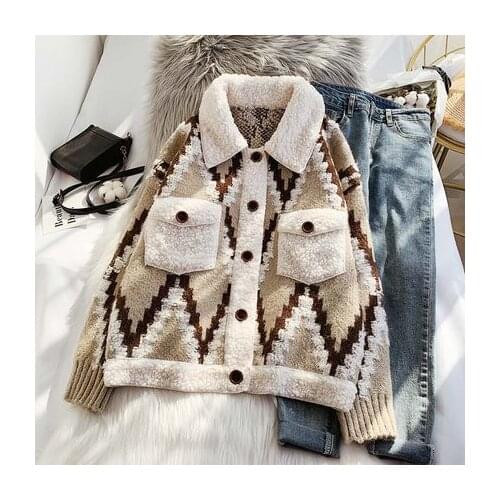 Sweater Jacket Womens Cardigan Winter Thickening Korean Loose Lazy Retro 2020 New Autumn&Winter Lamb Wool Knitted Cardigan