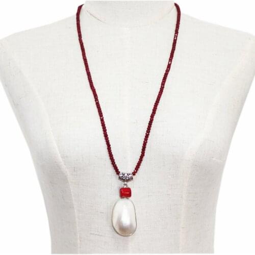 Surprised Gift Long Chain Pendant Necklace for Women Natural Stone Rubys Mother Shell Pearl Coral Beads Necklaces Jewelry 30" B6