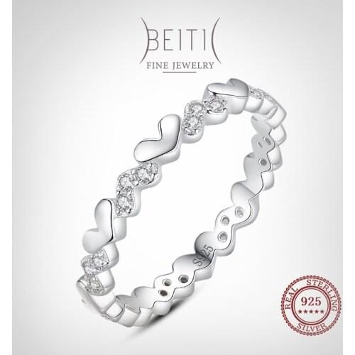 Beitil Clear Zircon Fashion Hearts Stackable 925 Sterling Silver Rings For Women Wedding Engagement Jewelry Gift