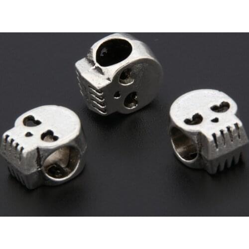 10pcs Silver Color Lovely Skull Beads Charms Halloween Ghost Pendant Bracelet Necklaces Jewelry Wholesale A3350