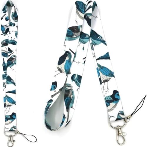 100 Pcs Blue Bird Mobile Phone Straps Lanyard for Keys Neck Strap ID Card Badge Holder Gym Key Chain Keycord Webbing Lanyards