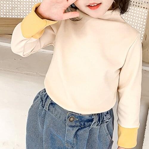 2021 ChildrenS Bottoming Shirt Autumn Winter New Personality Stitching De Velvet Bottoming Shirt Top Cute Fashionable Clothes