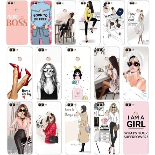 35AA Girl Boss Pink Women Cartoon Soft TPU Case Cover For Huawei Honor P Smart 2018 2019 Y6 Prime 2018 Nova 2i 3i View 10