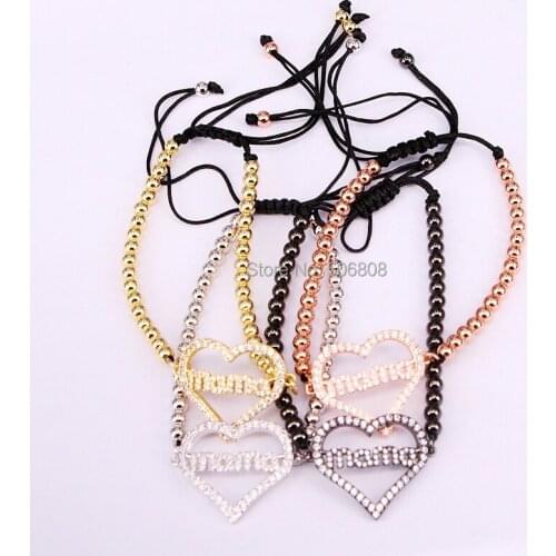 6PCS ZYZ-B0638 Round Beads Micro Pave White CZ Heart mama letter design Macrame Braided Charm Bracelets Jewelry Charms Bracelet
