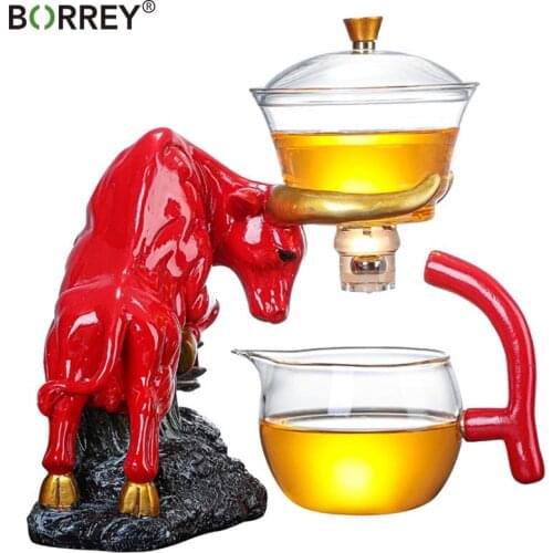 BORREY Kungfu Glass Tea Cup Set Magnetic Water Diversion Cover Bowl Semi-Automatic High Borosilicate Teapot Suit Drip Pot Gift