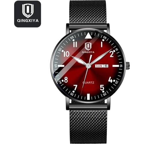 QINGXIYA Mens Fashion Watches Ultra Thin Men Business Stainless Steel Mesh Belt Quartz Watch Luminous Clock Relogio Masculino