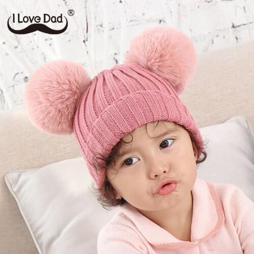 Double Pompom Baby Hat Autumn Winter Kids Girl Beanie Cap Hair Ball Knitted Thick Warm Solid Color Infant Toddler Bonnet Cap