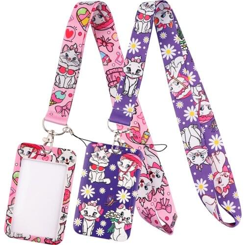 DZ1346 New Cartoon Anime Cat Lanyard Id Badge Holder Keychain ID Card Pass Gym Mobile Badge Holder Key Holder Key Rings