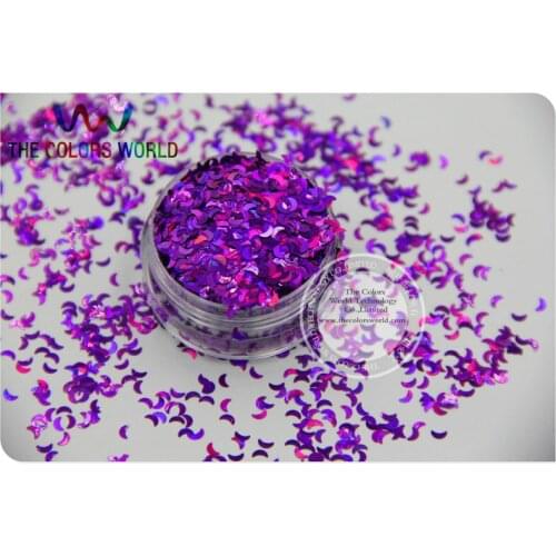 LM-8 Size 3 mm laser holographic Purple color Glitter paillette Moon shape spangles for Nail Art DIY supplies1pack=50g
