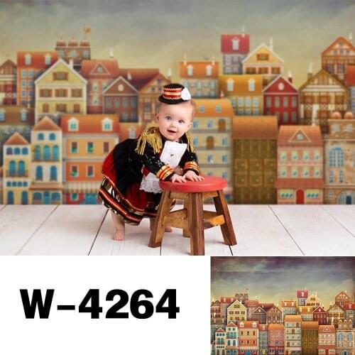 HUAYI Photography Backdrop colorful city house Baby Child Birthday Customize printed Photo Background Studio Photocalls