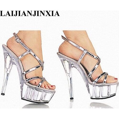 LAIJIANJINXIA Summer Sexy Sandals Thin Heels High-heeled 15cm, Platforms Ankle Strap Bridal Shoes Model Catwalk Sandals Size 46