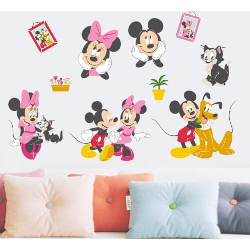 Cartoon mickey minnie mouse pluto cat wall stickers home decor living room disney wall decals pvc mural art diy wallpaper