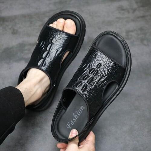 New Genuine Leather Two Wear Men Shoes Summer Luxurious Black Mens Sandals Classic Fashion Outdoor Sandals and Slippers Men