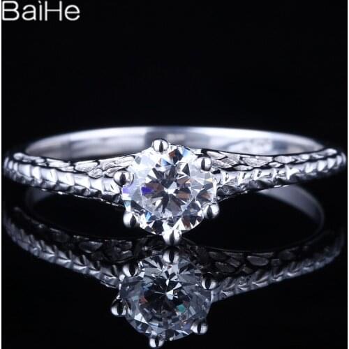 BAIHE Sterling Silver 925 0.9CT Genuine AAA Graded Cubic Zirconia Wedding Women Trendy Fine Jewelry Cubic Zirconia Ring