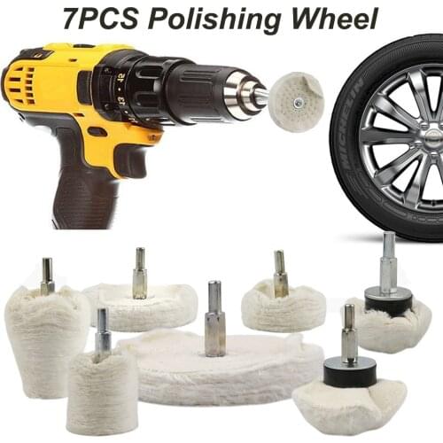 7 Pcs Dome Goblet Cylinder Polishing Mop& Stitched Buffing Wheels Drill Head Kit Polishes Shank For Metal Wood Plastic