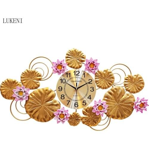 Wall Clocks Living Room Creative Clock New Chinese Bedroom Mute Inside Lotus Leaf Lotus Decoration Clock