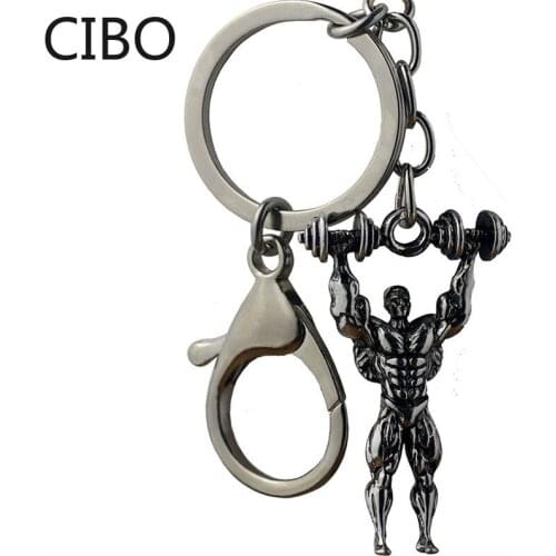 2019 New Metal Barbell Pendant Key Chain Strong Bodybuilder Perfect Muscle Charm Keychain Gym Mens Gift Key holders
