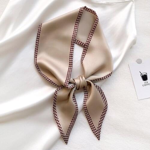 New Style Houndstooth Print Thin Narrow Long Decorative Scarf Women Bag Ribbon Wrist Imitation Silk Fashion Scarves Female