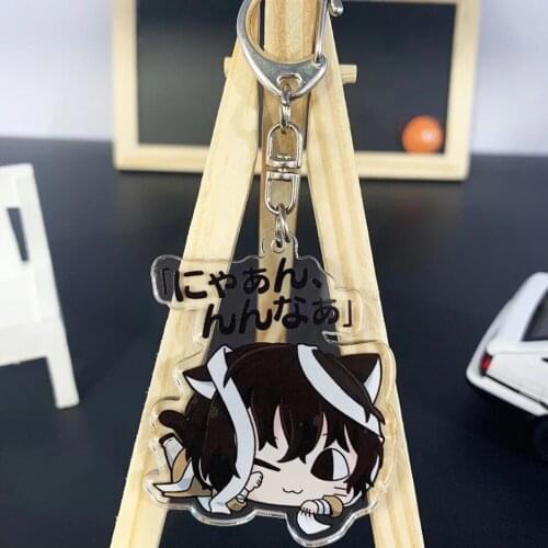 Popular Anime Bungou Stray Dogs Keychain Dazai Osamu Cosplay Figures Cat Series Cartoon Print Two-sided Acrylic Pendant Key Ring