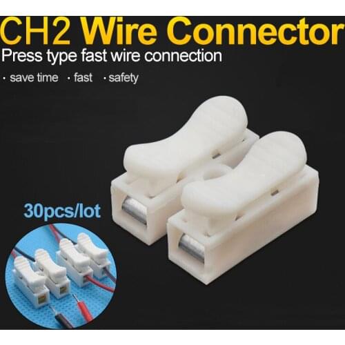 30pcs/lot Wire Connector 2 Pins Electrical Cable Terminals Push-type Connection Terminal CH2 Copper Quick Connector