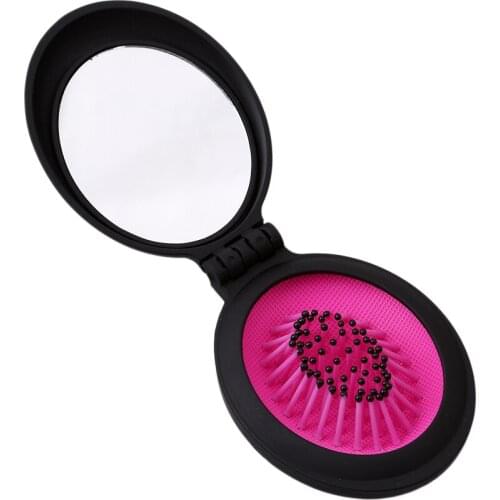 Portable Mini Folding Massage Comb Cute Anti-static Rainbow Comb Girls Airbag Massage Round Travel Hair Brush With Mirror 1PC