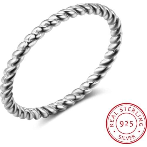Real 925 Sterling Silver Rings for Women Twine Knitting Shape Stackable Ring Silver 925 Jewelry Simple Female Ring Party Gift