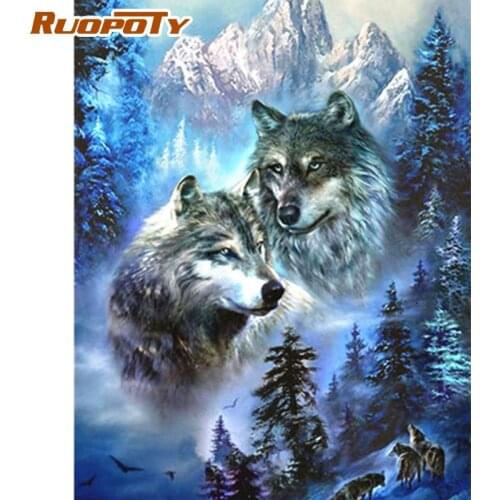 RUOPOTY DIY Oil Painting By Numbers Kits For Adults 40x50cm Framed Hand Made Unique Gift Wolf Animal Picture Artcraft On Canvas