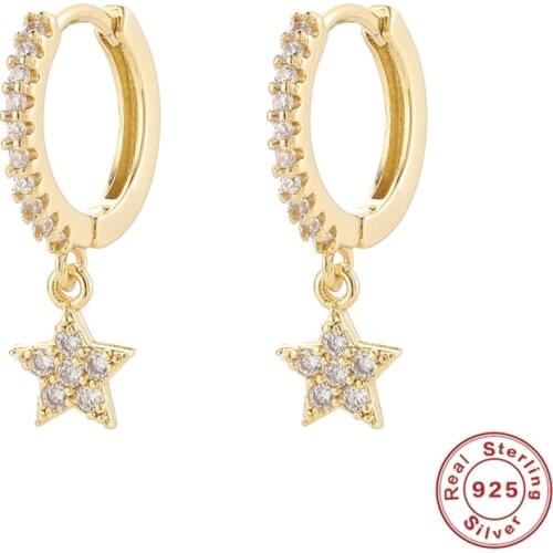 Aide 925 Sterling Silver Shiny Inlaid Micro Cubic Zircon Star Hoop Earrings Ear Jewelry For Women Huggie Earrings Party Gifts