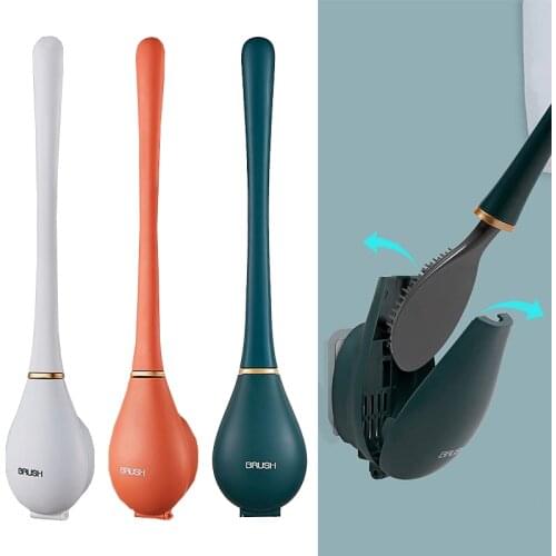Silicone Toilet Brushes With Holder Set Wall-Mounted Long Handled Toilet Cleaning Brush Modern Hygienic Bathroom Accessories
