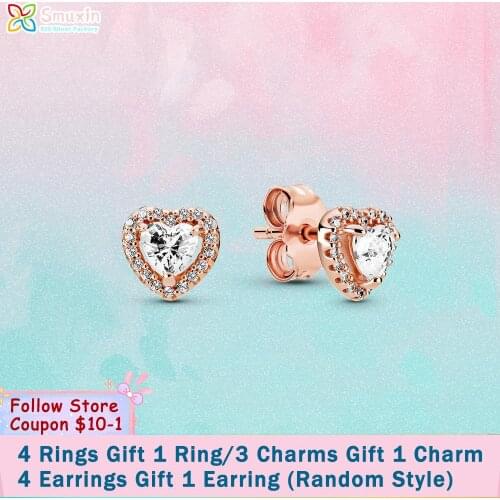 Smuxin 925 Sterling Silver Earrings Sparkling Elevated Heart Stud Earrings CZ Statement Stud Earrings Women Earrings Gift