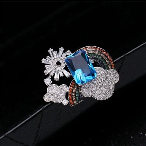 SWOUR New Fashion Jewelry Luxury Crystal Rhinestone Zircon Rainbow Cloud Design Apparel Brooch Pin Collar Bijoux For Women S575