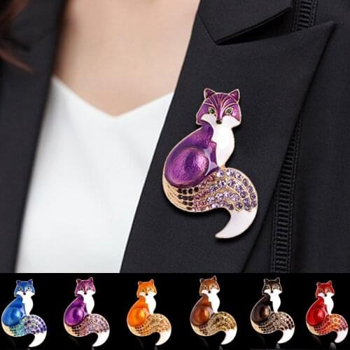 XKZM New Arrival Rhinestone Fox Brooches For Women Enamel Animal Pin Brooch 6 Colors Available Winter Design Coat Jewelry