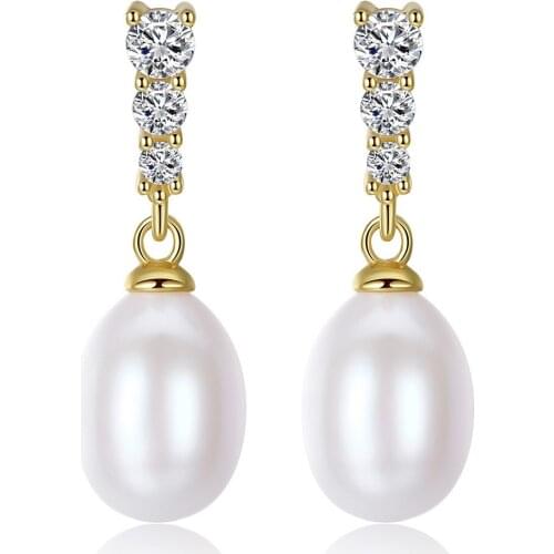 Freshwater 8-9mm Silver Pearl S925 Silver Needle Fashion Female Stud Earrings